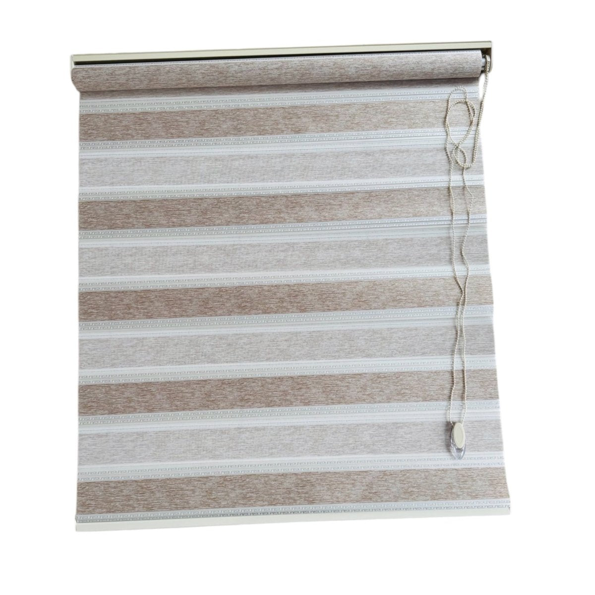 Dobbelt rullegardin i beige med fine, bløde linjer i cremefarve. bredde 100. Længde: 200 cm - Luxware DK