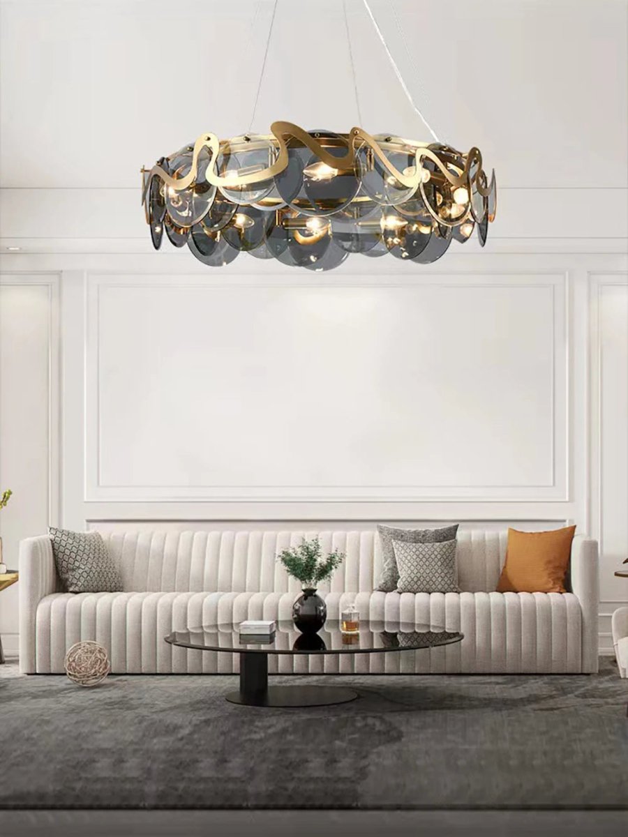 Glaslysekrone Luxware Dragon Skin Smokey Grey i Ø 80 cm. - Luxware DK