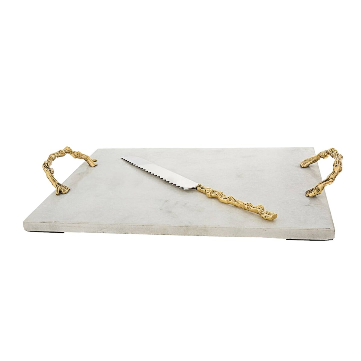 Hvid marmorbakke - håndtag i trælook 14,5" L x 11" W. - Luxware DK