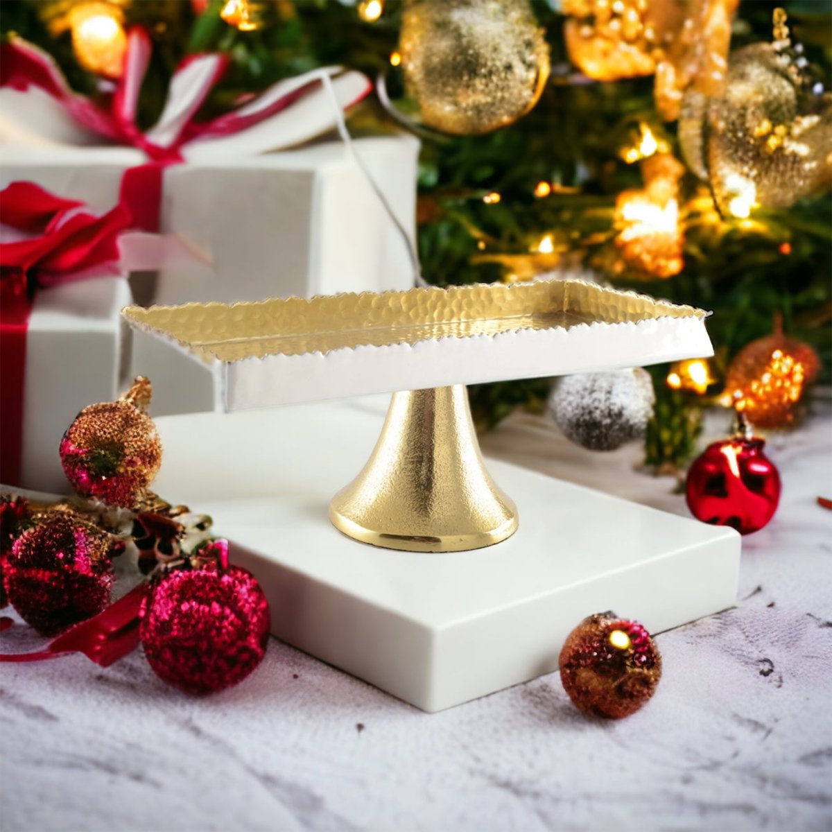 HVID OG GULD HAMMET REKTANGEL KAGERALD MED STAND - Luxware DK