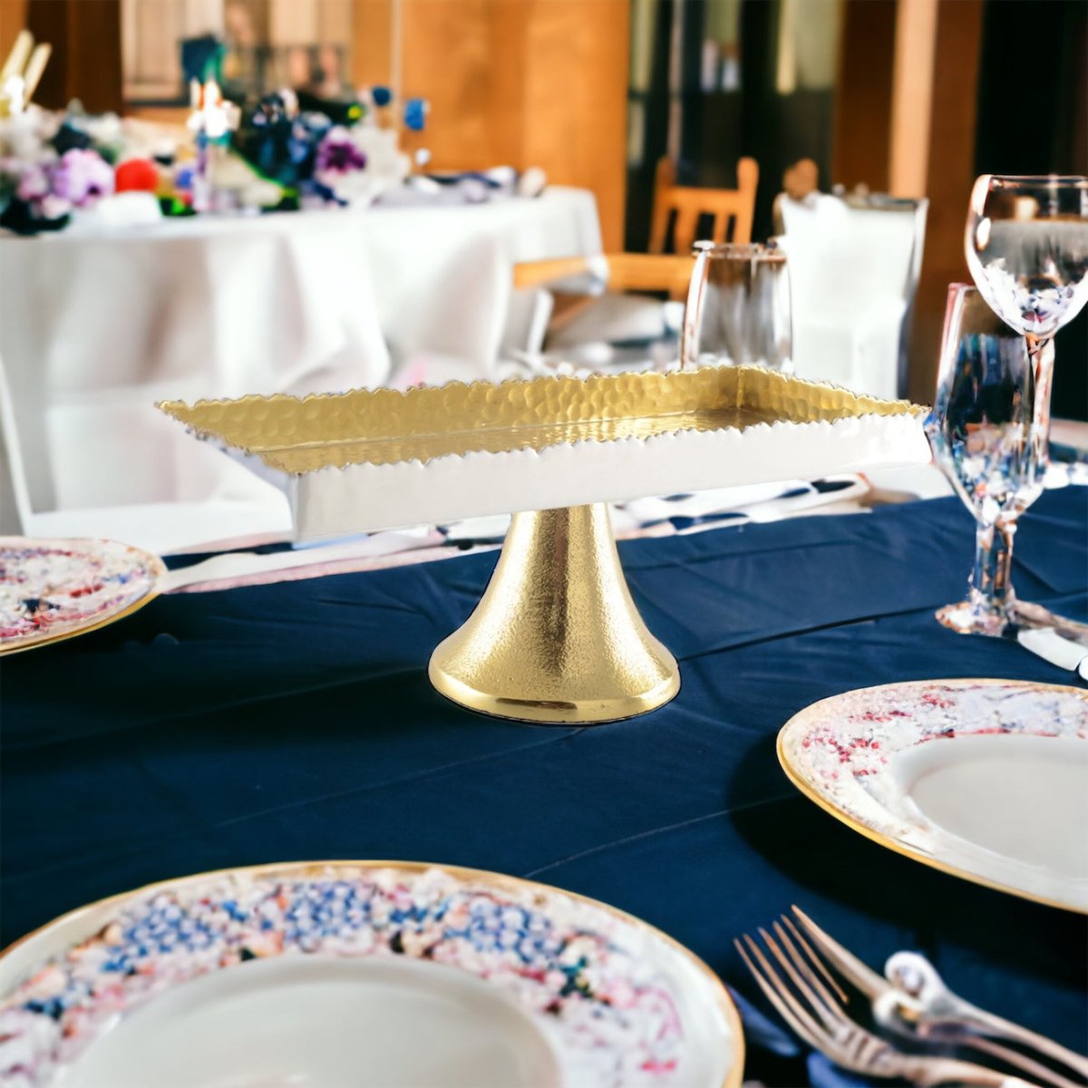 HVID OG GULD HAMMET REKTANGEL KAGERALD MED STAND - Luxware DK