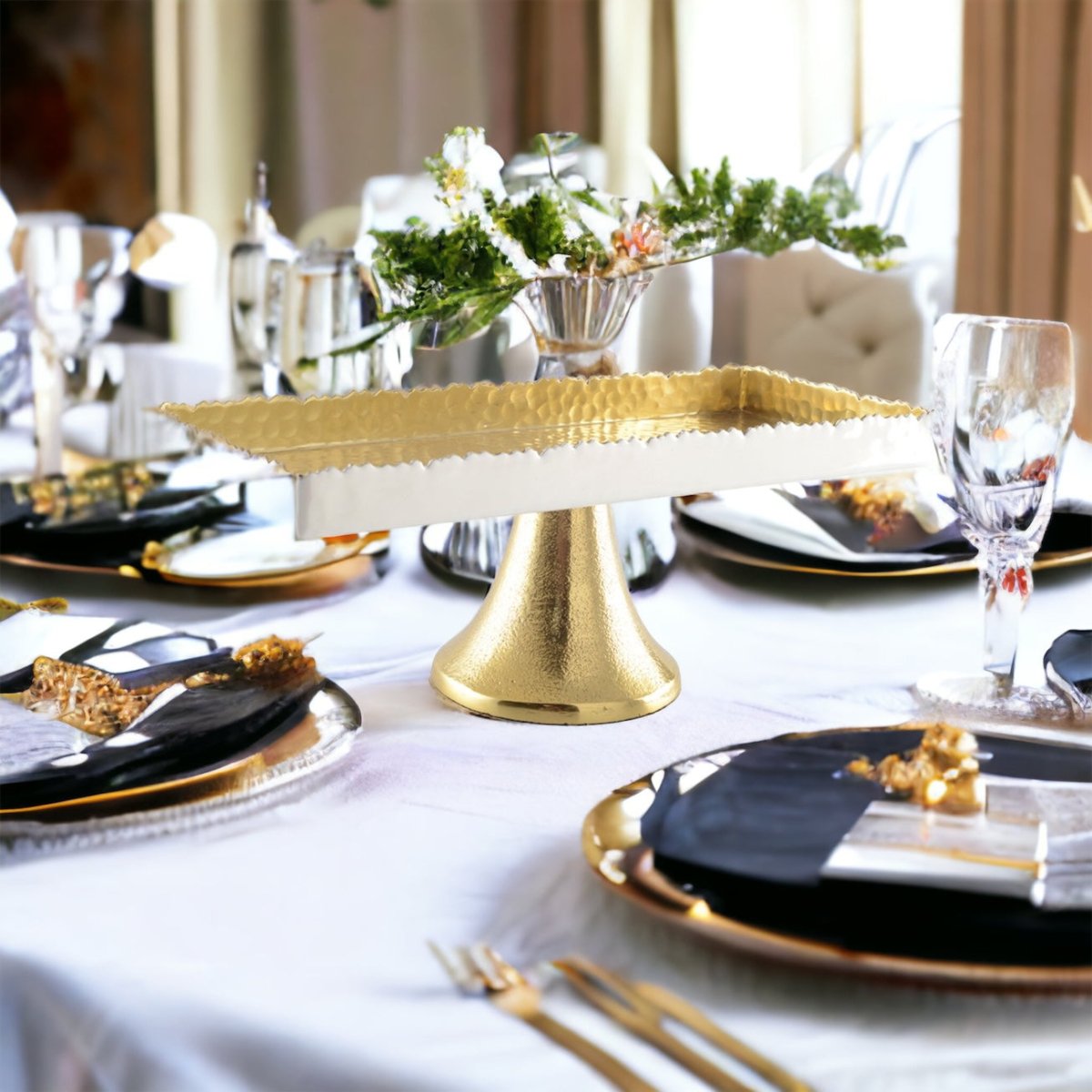 HVID OG GULD HAMMET REKTANGEL KAGERALD MED STAND - Luxware DK