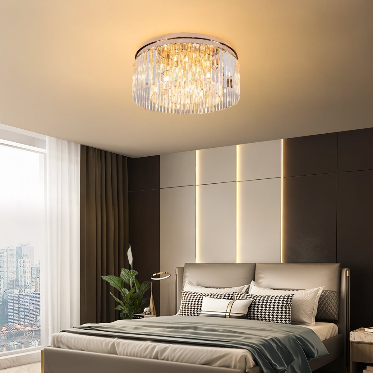 Krystal Loftlampe Luxware polaris Guld Krans m. Clear krystal Ø40X27 cm. - Luxware DK