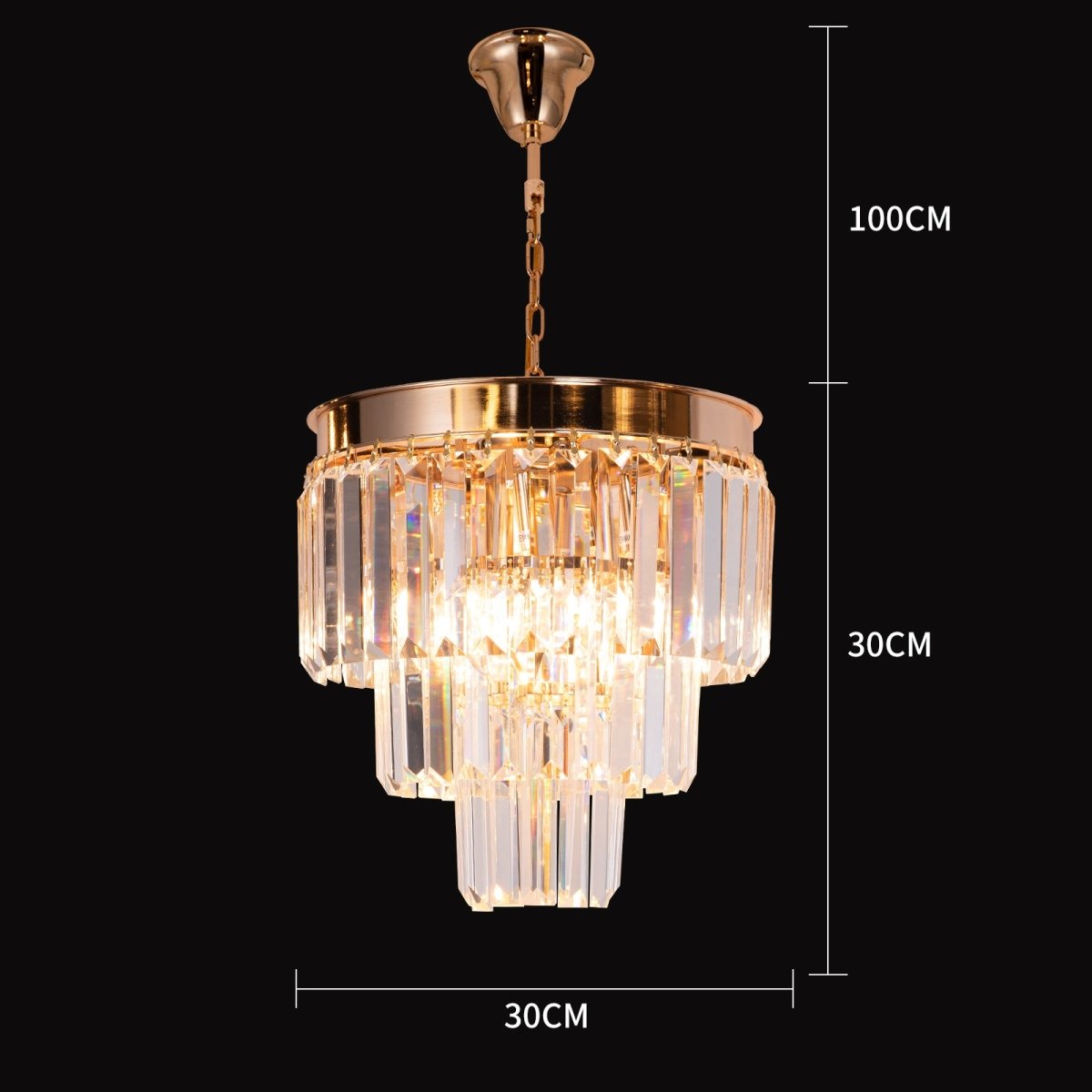 Lysekrone polaris Guld 3 - lags m.clear krystal i Ø30 cm. - Luxware DK