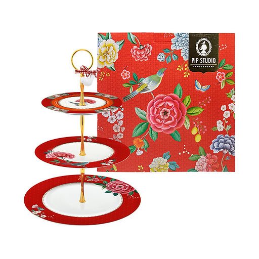 Pip Studio kagestativ 3 - lag Blushing Birds Rød 17 - 21 - 26,5 cm - Luxware DK