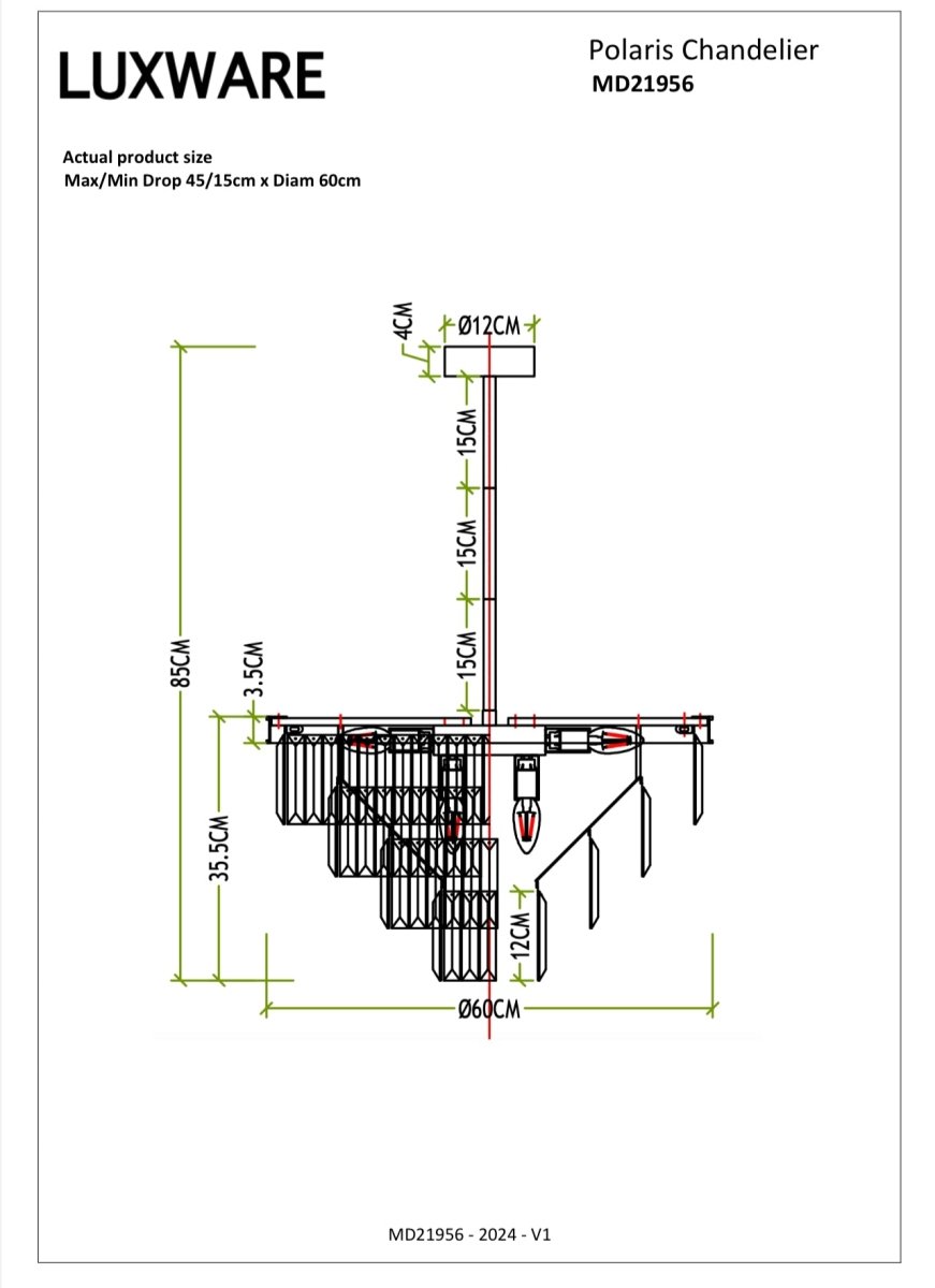 Polaris 4 - Sort krans m. klar krystal K9 i 60 cm. - Luxware DK
