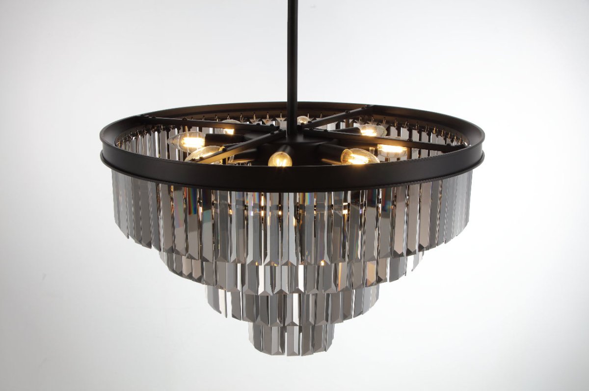 Polaris Lysekrone 4 - lags Sort krans m. mørk krystal K9 i 60 cm. - Luxware DK