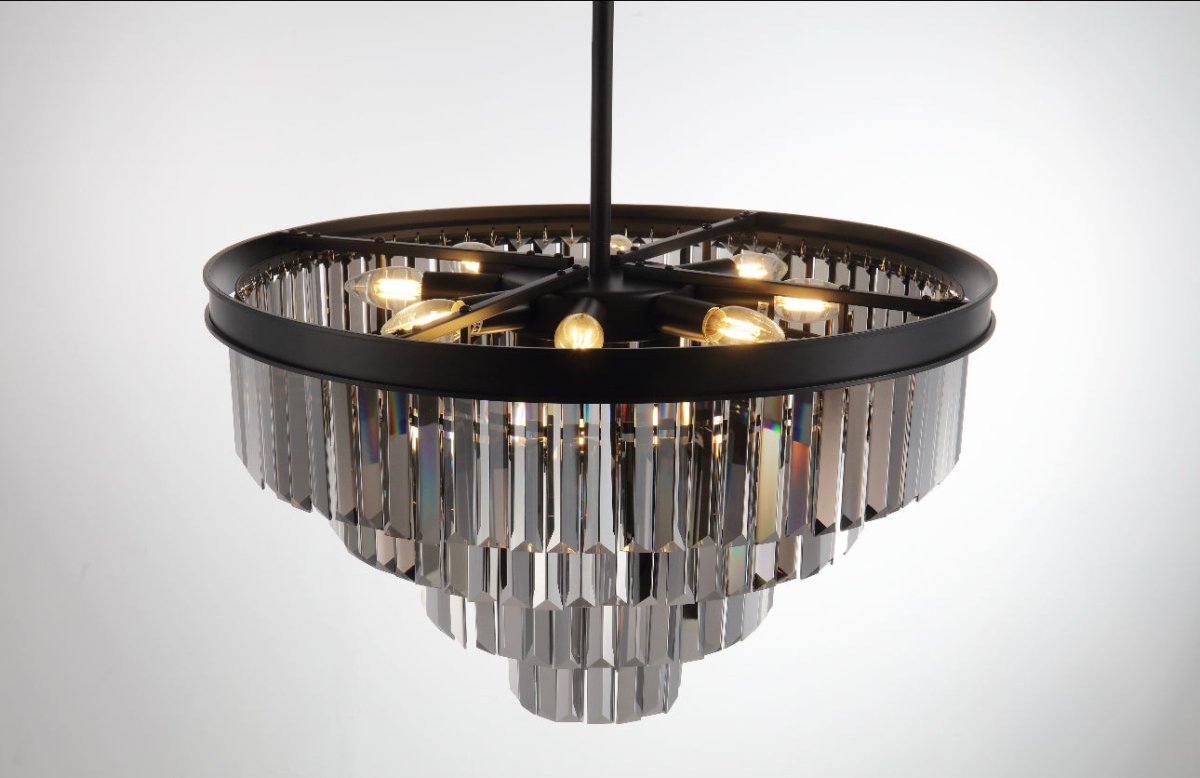 Polaris Lysekrone 4 - lags Sort krans m. mørk krystal K9 i 60 cm. - Luxware DK