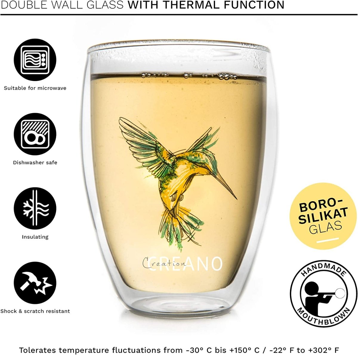 Creano Dobbeltlaget thermos glass 1x Green "Hummi" | 250ml - Luxware DK