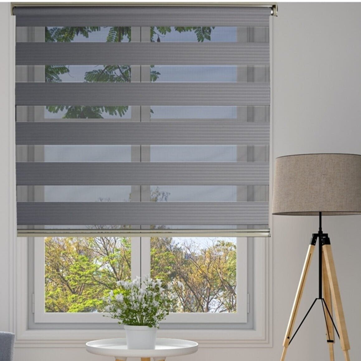 Dobbelt rullegardin m. kædetræk i hvid. bredde 100 cm. Længde: 220 cm - Luxware DK