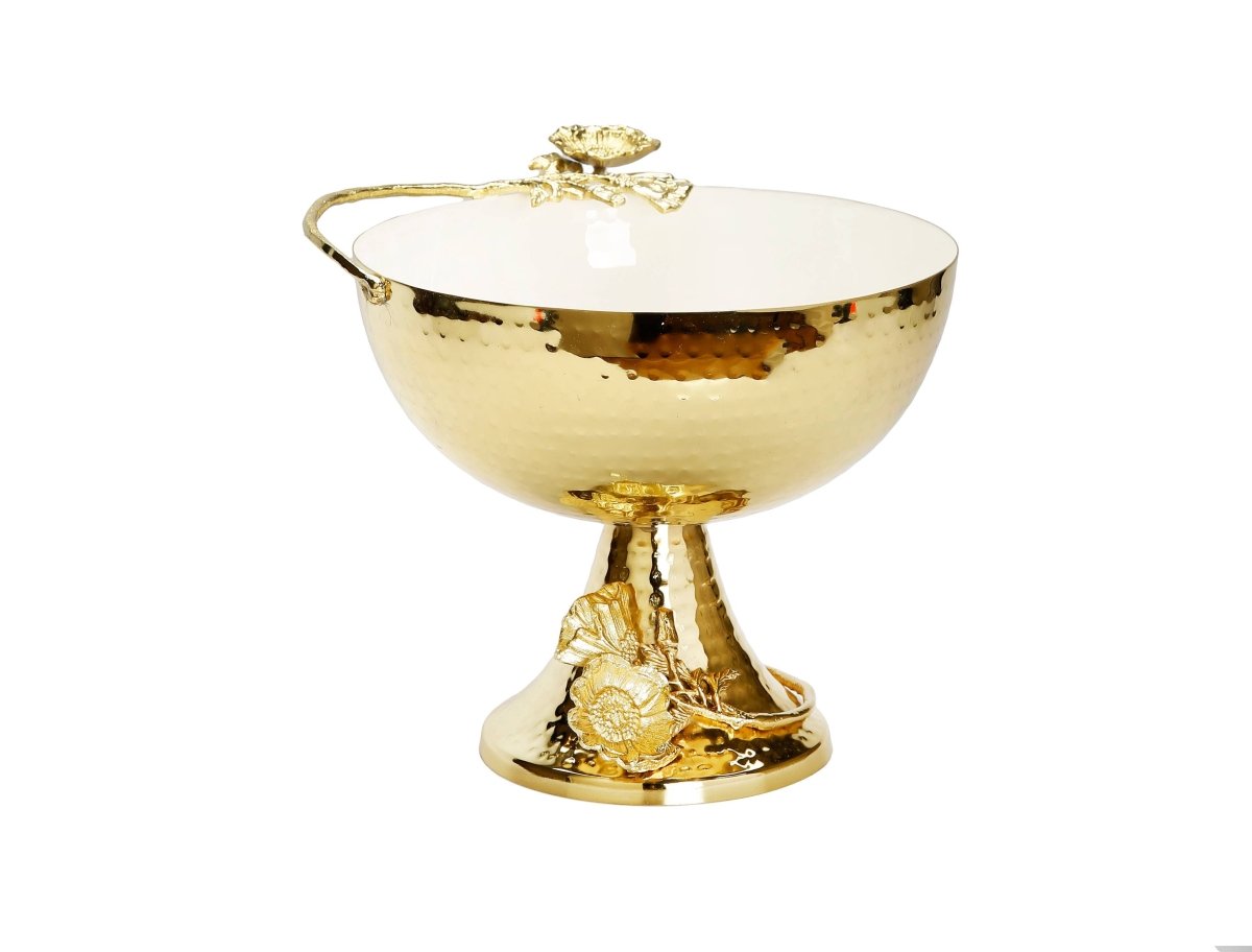 Hvid og guld fodskål med guldblomsterdesign - Luxware DK