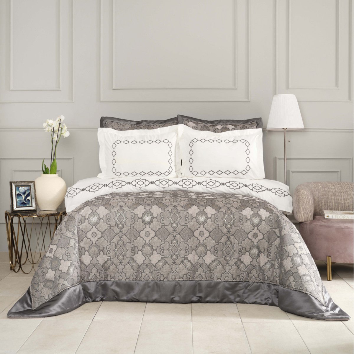 Karaca Home Vanessa Petrol 9 Dele Dobbelt sengesæt - Luxware DK