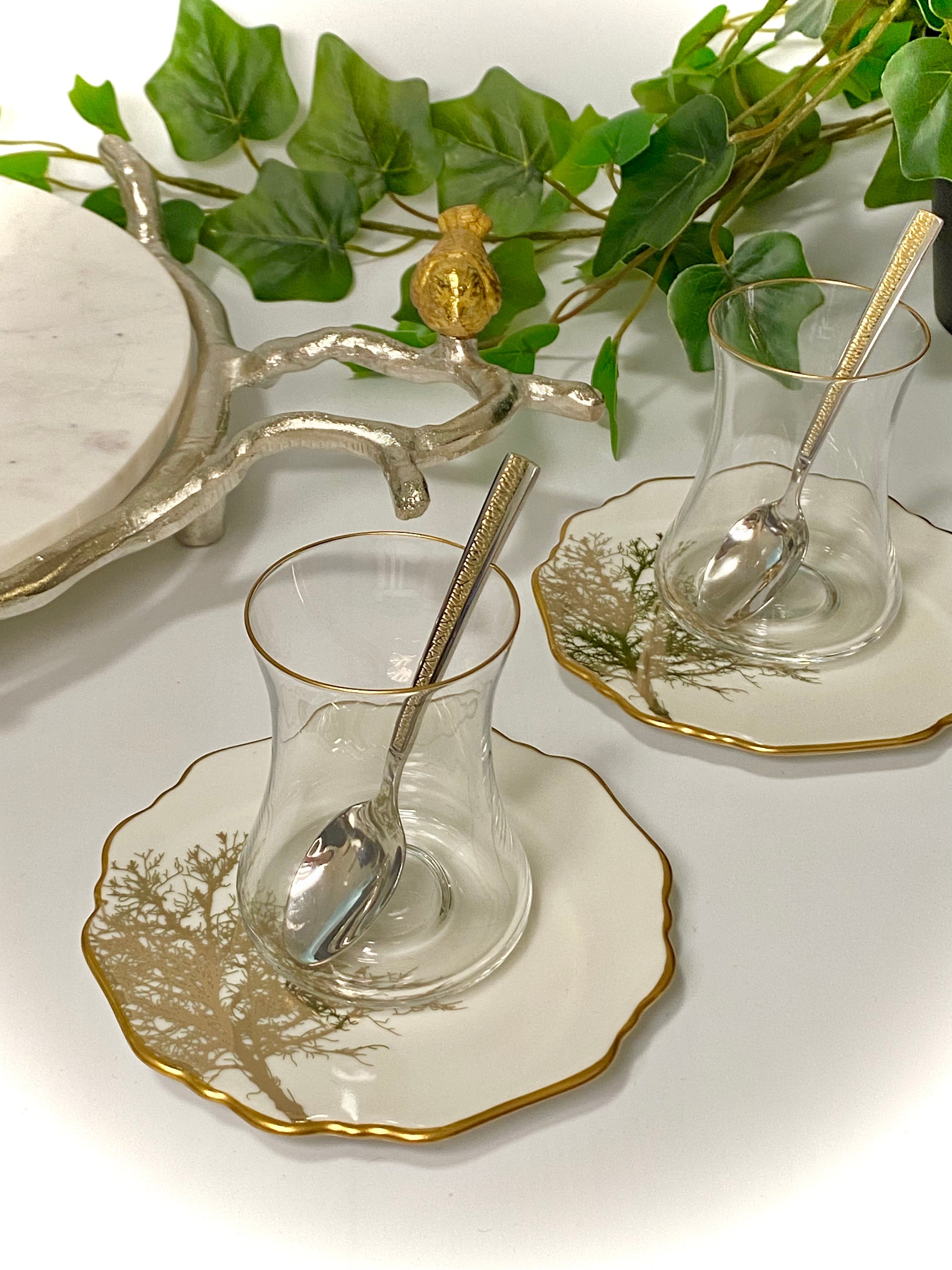 Atelier Marmor dekorativ bakke med gyldne fugle, rund.