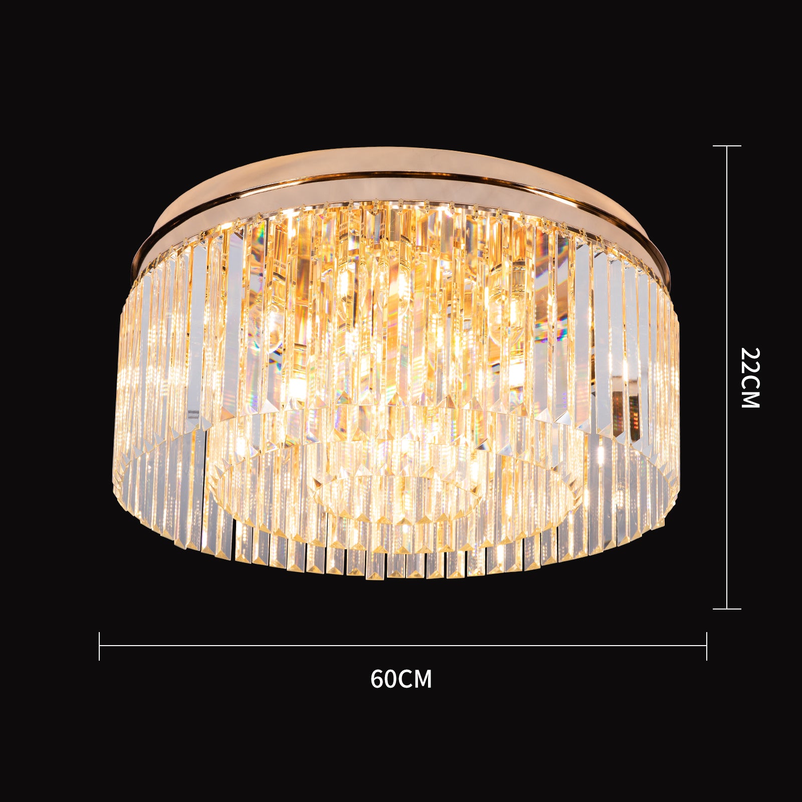 Krystal Loftlampe Luxware Polaris  Guld krans m.Clear krystal Ø60 cm.
