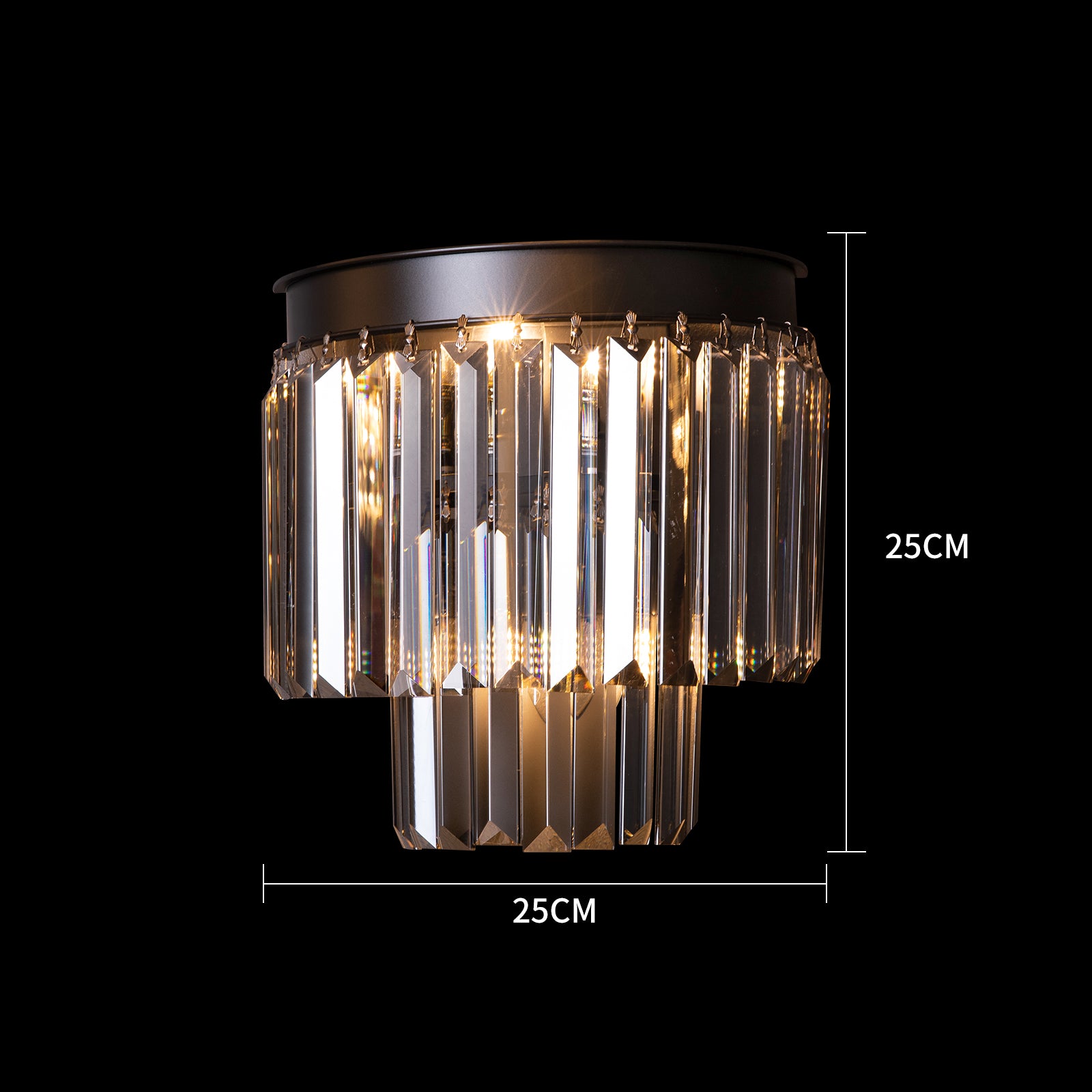 Væglampe  Luxware Polaris  Sort Krans m. mørk krystal 25x25 cm.