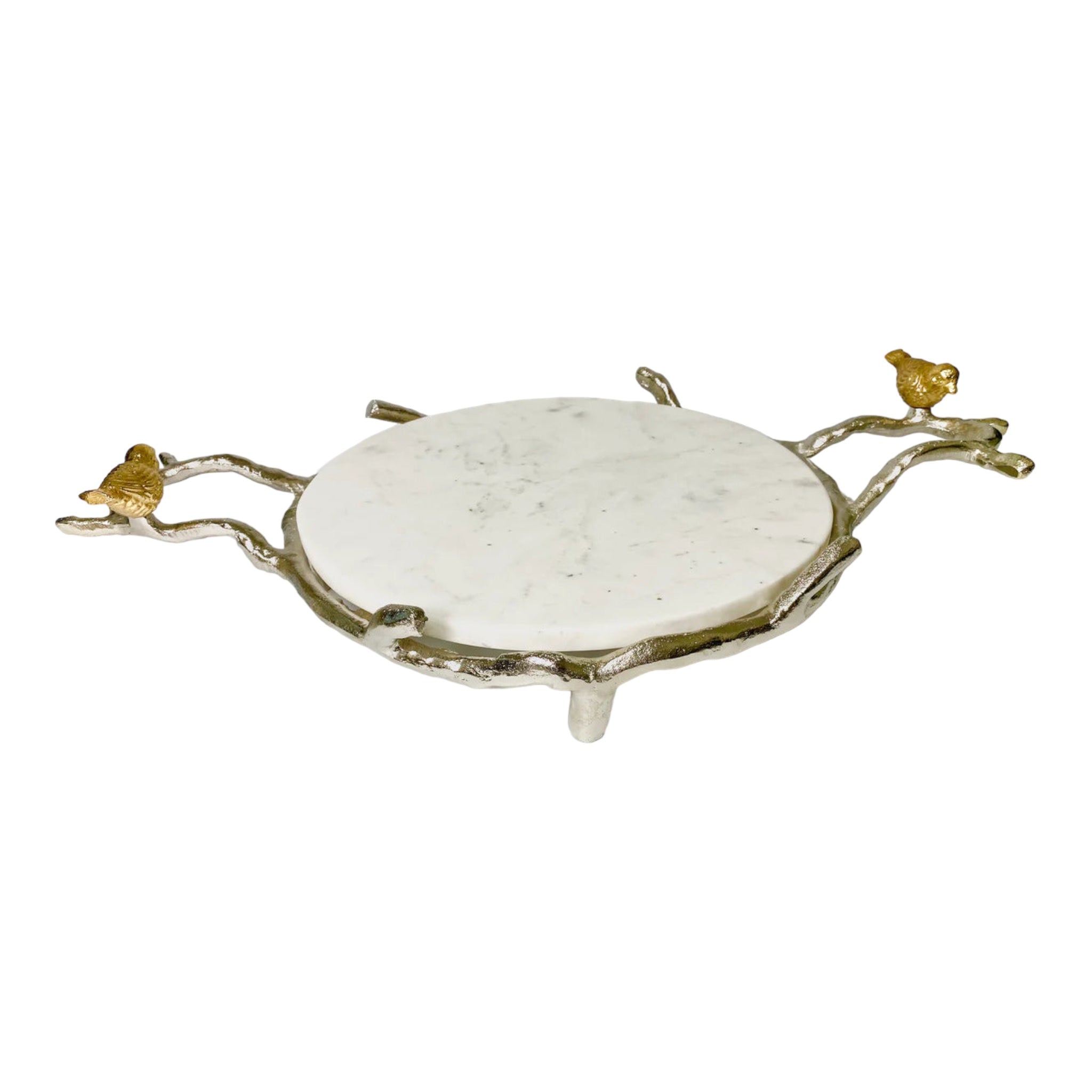 Atelier Marble decorative tray with golden birds, round.