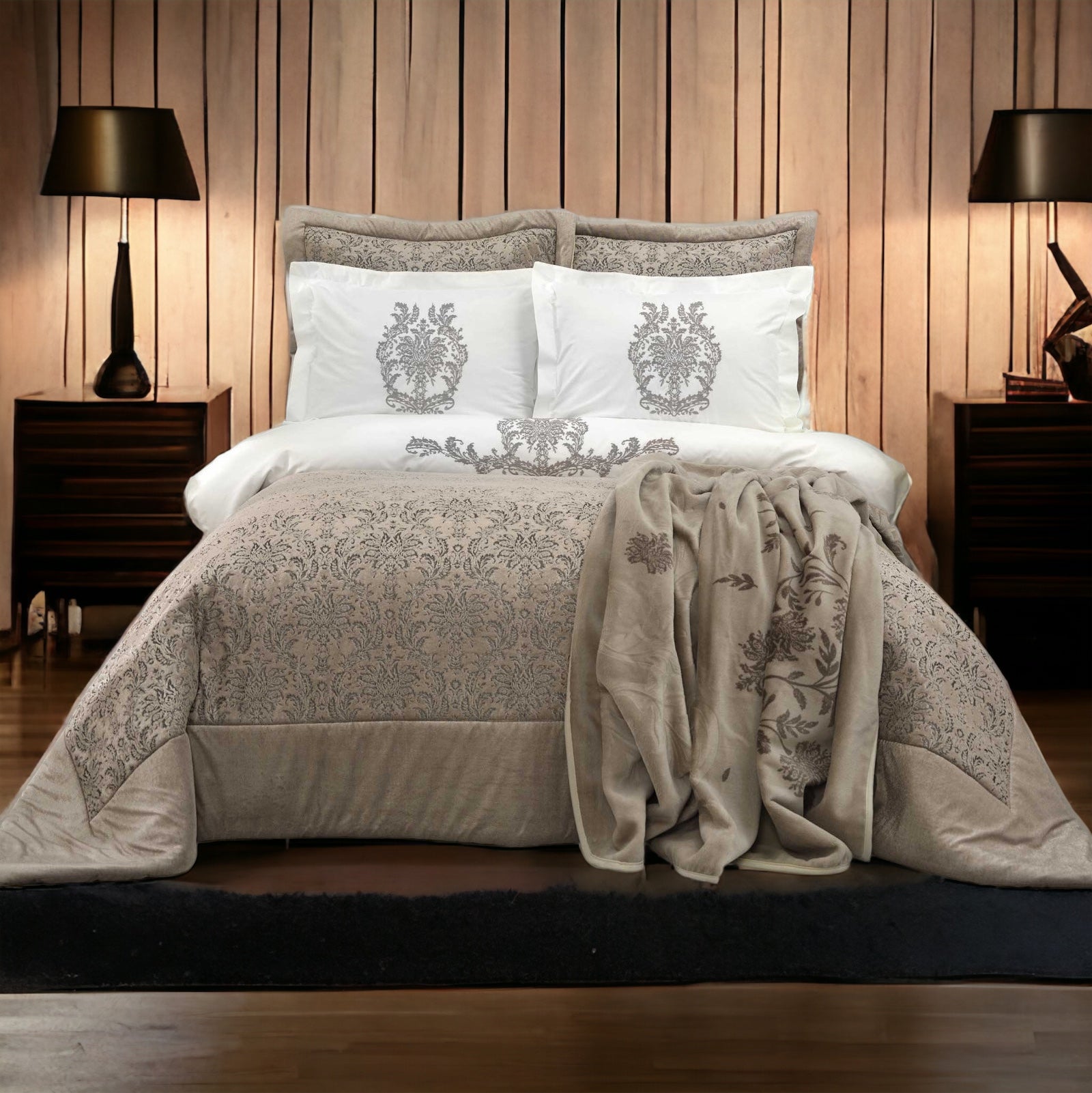 Karaca Home Benjamin Beige 10-piece Double bed set.