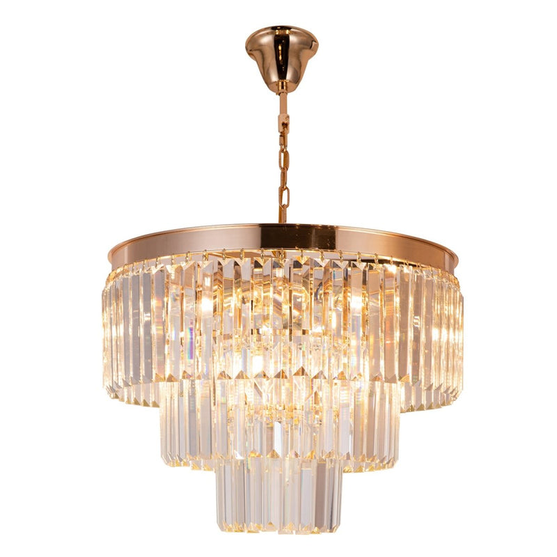 Lysekrone polaris  Guld 3-lags   m.clear krystal i Ø30 cm.