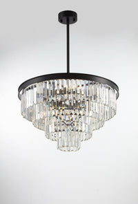 Polaris Krystal Lysekrone 4-lag Sort krans m. klar krystal  K9 i 60 cm.