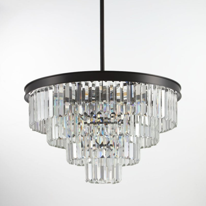 Polaris Krystal Lysekrone 4-lag Sort krans m. klar krystal  K9 i 60 cm.