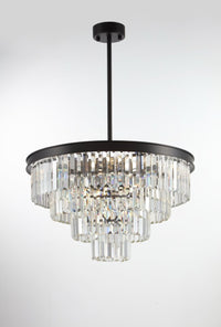 Polaris Krystal Lysekrone 4-lag Sort krans m. klar krystal  K9 i 60 cm.