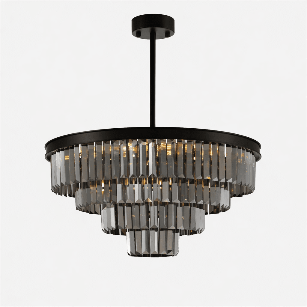 Polaris Krystal Lysekrone 4- lags Sort krans m. mørk krystal  K9 i 60 cm.