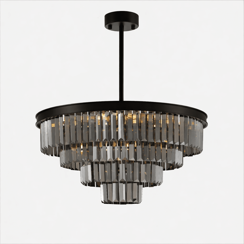 Polaris Krystal Lysekrone 4- lags Sort krans m. mørk krystal  K9 i 60 cm.