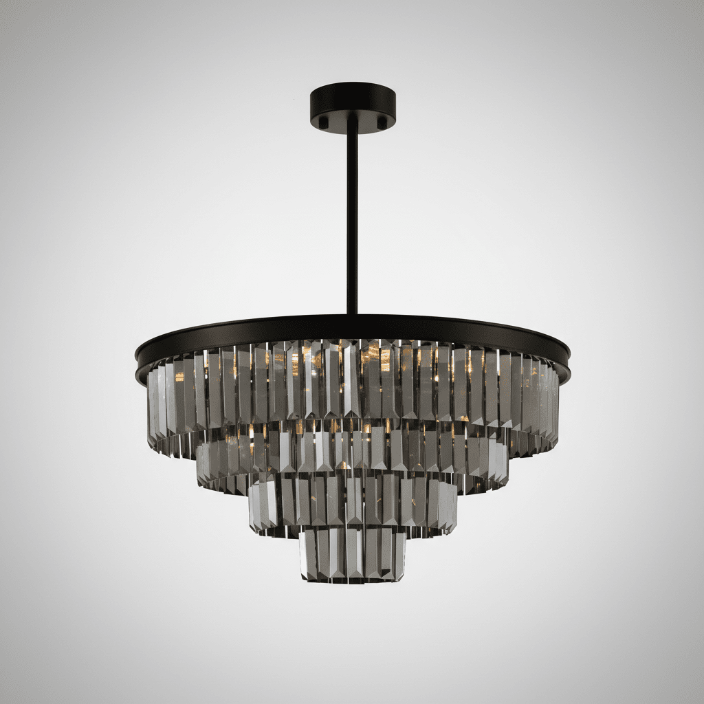 Polaris Krystal Lysekrone 4 - lags Sort krans m. mørk krystal K9 i 60 cm. - Luxware DK