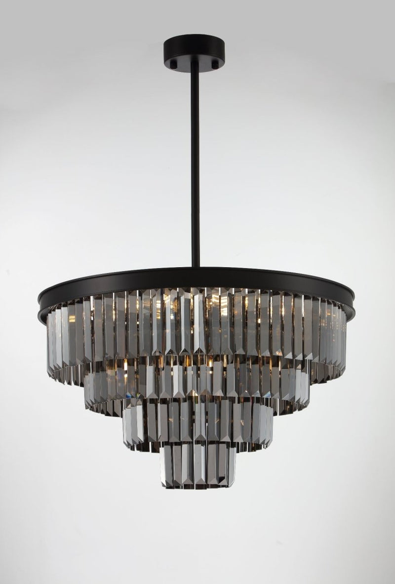 Polaris Lysekrone 4- lags Sort krans m. mørk krystal  K9 i 60 cm.