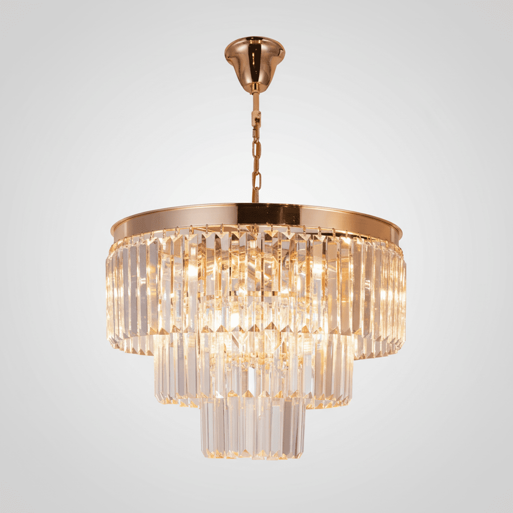 Crystal Chandelier Luxware Polaris 3-layer Gold Wreath with clear crystal in Ø30 cm. 