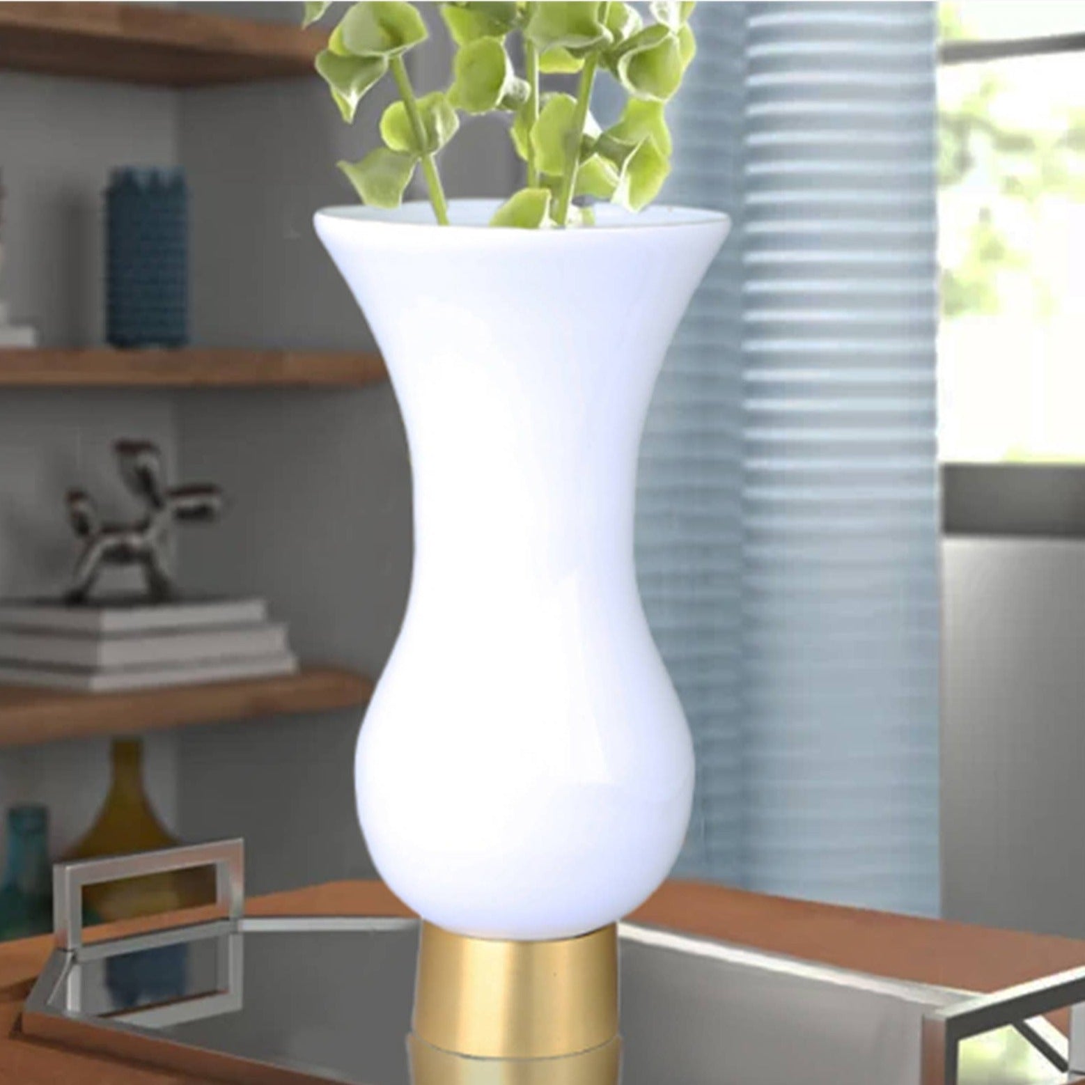 White  Glass Vase with Gold Metal Base 30cm -  luxware-uk.myshopify.com