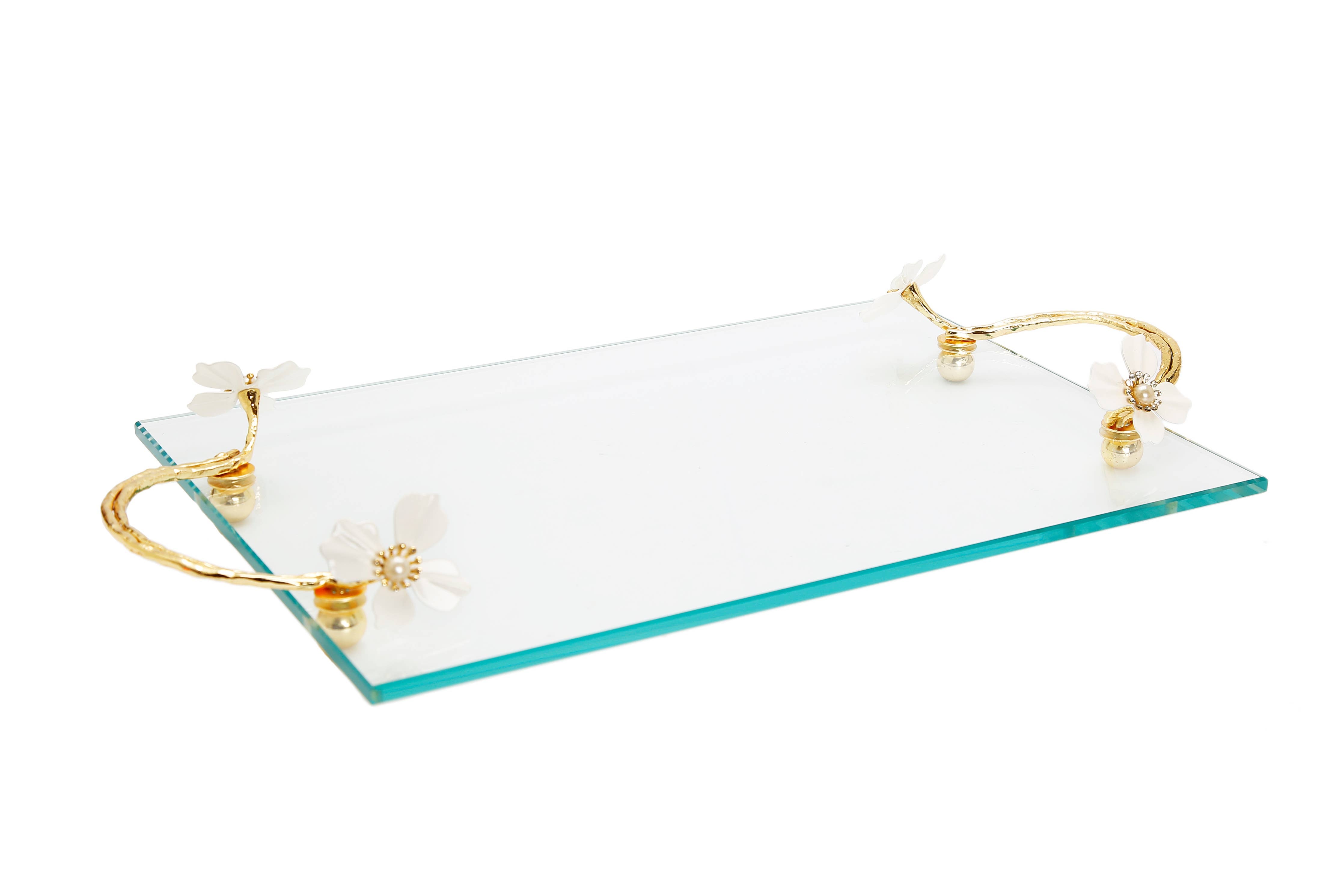 Glasbakke med hvide smykkede blomsterhåndtag - luxware-dk.myshopify.com