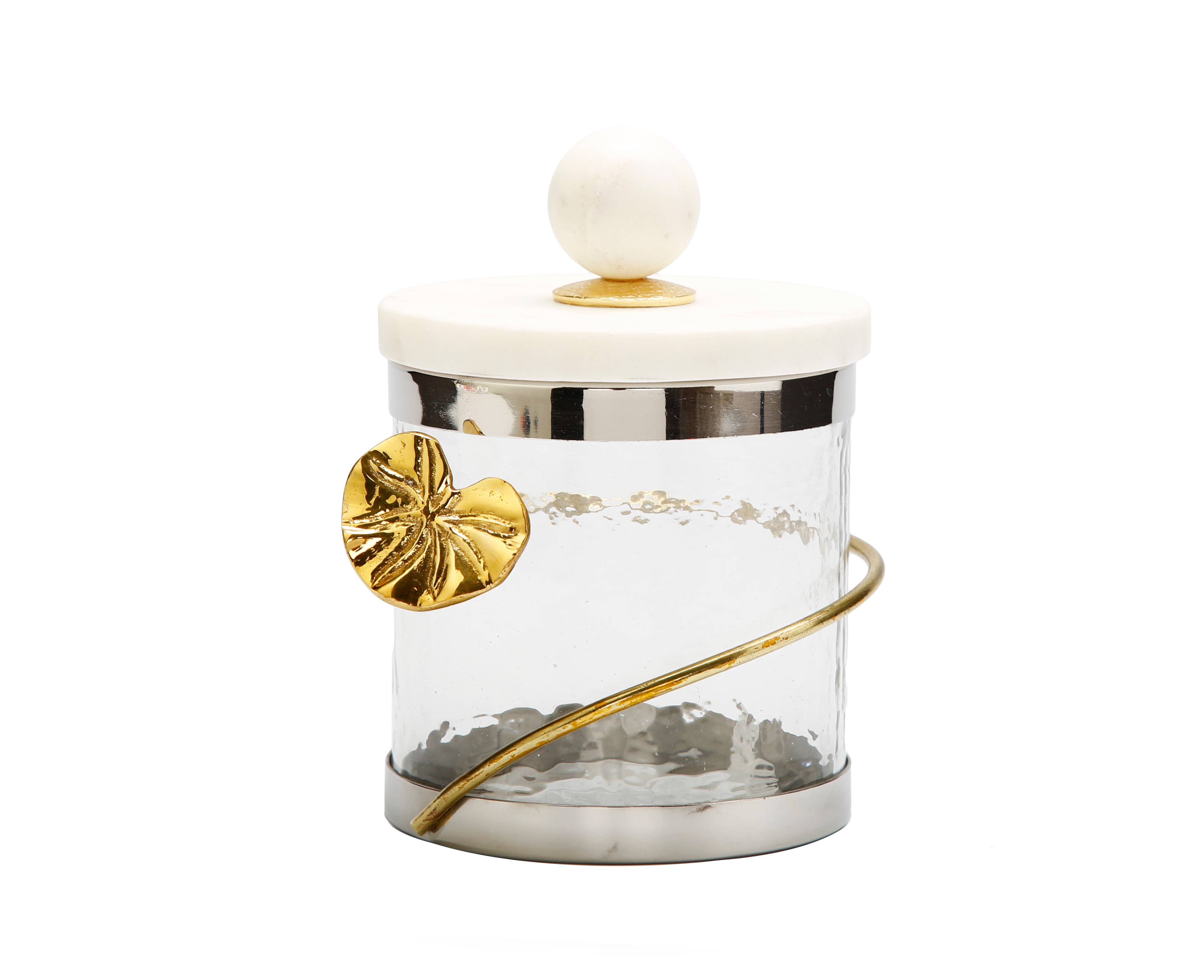 Lille glasbeholder med guldblomstret Lotus Art - luxware-dk.myshopify.com