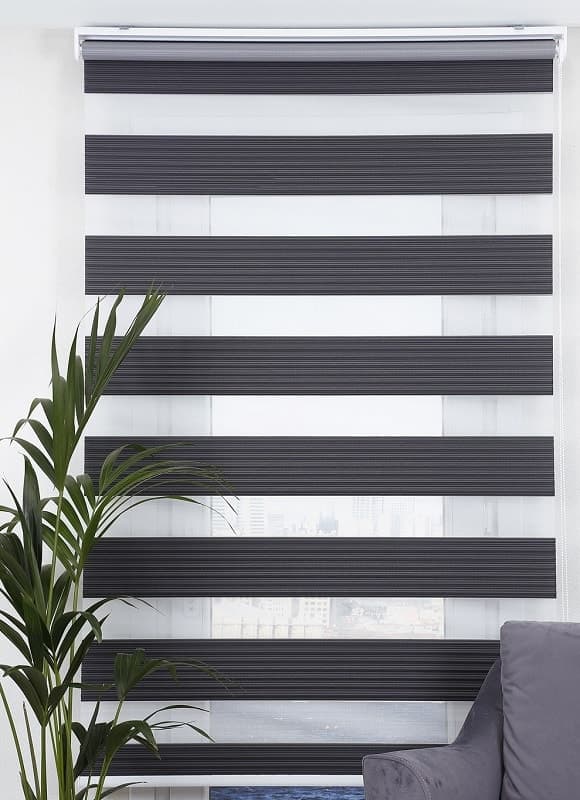 Dobbelt rullegardin m. kædetræk i Sort. bredde 200 cm. Længde: 220 cm