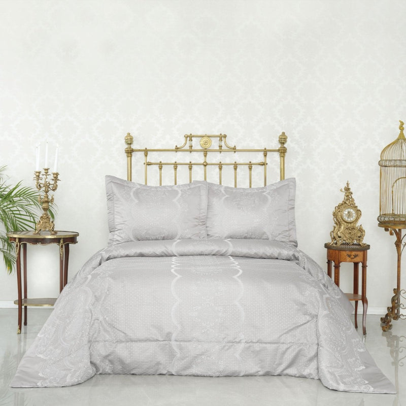 Karaca Home Versailles Sølv 3-delt broderet dobbelt sengesæt